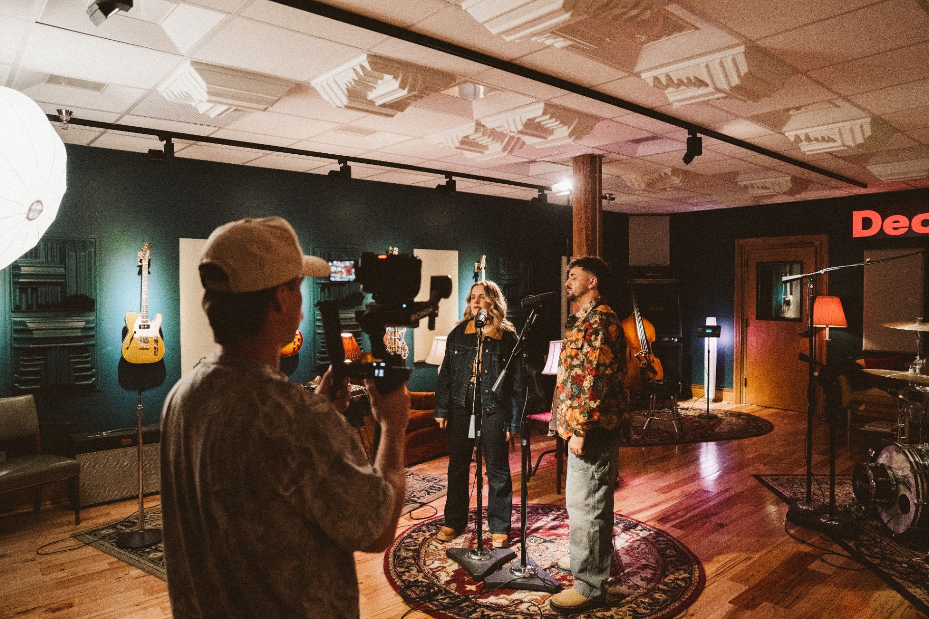Two artists in a studio session