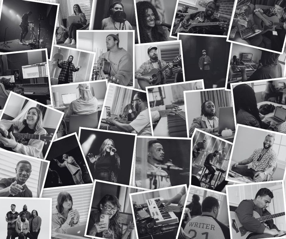 Collage of SongShare writers, artists, and producers at work